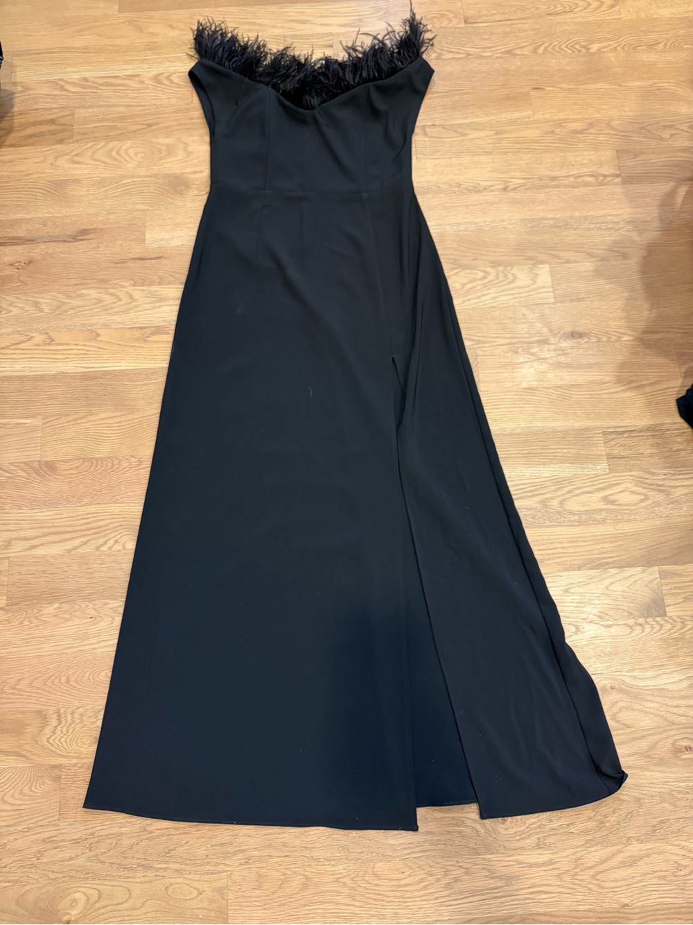 LPA Black Feather-Trim Off-Shoulder Gown